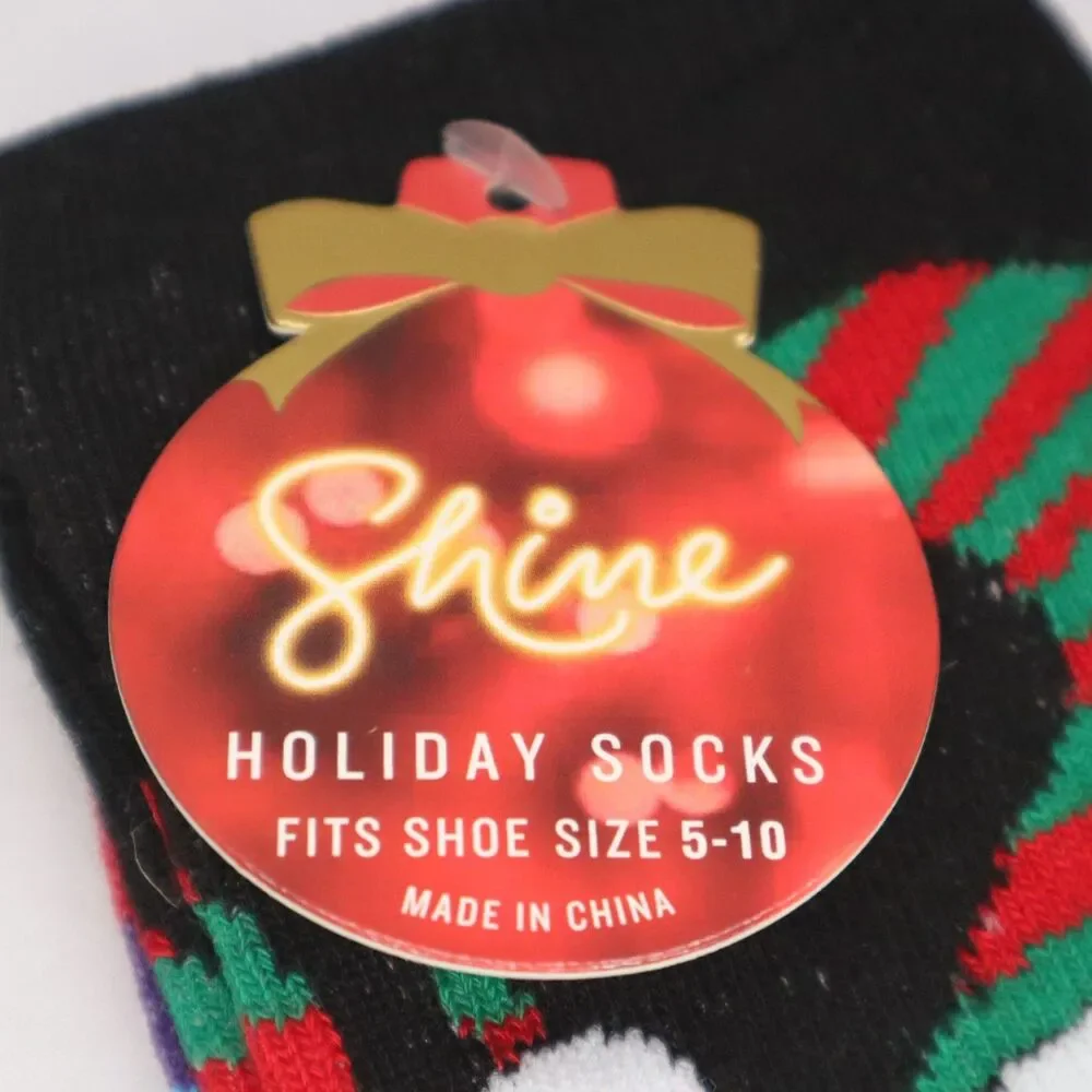 New Christmas Shine Holiday Crew Socks Fits Shoe Size 5-10 Snowman Rainbow